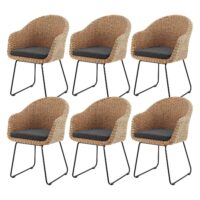 Scaune Cody din răchită | Juskys | Set de 6 | Scaune elegante și confortabile cu perne - Scaune din răchită cu finisaj natural