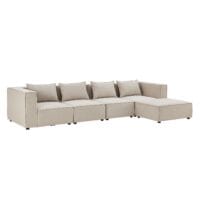 Canapea modulară Domas XL - 4 locuri | Juskys | Bej | Material textil | Canapea modernă cu otoman, cotiere și perne