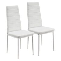 Scaun de sufragerie Loja | Juskys | Alb | Set de 2 | Scaune de sufragerie confortabile cu piele ecologică moale
