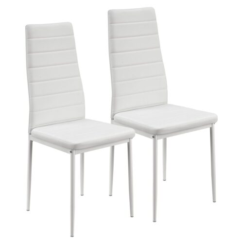 Scaun de sufragerie Loja | Juskys | Alb | Set de 2 | Scaune de sufragerie confortabile cu piele ecologică moale