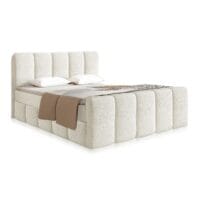 Pat cu somier Manitoba - Material textil bouclé | Juskys | fără spațiu de depozitare | Crem | Pat confortabil cu somier 180 x 200 cm cu sau fără spațiu de depozitare