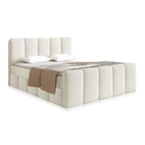 Pat cu somier Manitoba - Material textil bouclé | Juskys | fără spațiu de depozitare | Crem | Pat confortabil cu somier 180 x 200 cm cu sau fără spațiu de depozitare