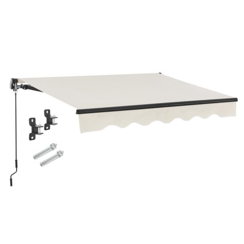 Copertină cu braț pliabil și manivelă | Juskys | Bej | 300 x 250 cm | Copertină pentru terasă și balcon - inclusiv suport de montare
