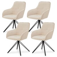 Scaun de sufragerie rotativ cu tapițerie catifea, Clyde | Juskys | Bej | Set de 4 | Scaun de sufragerie cu cotiere disponibil ca set de 1, 2, 4 sau 6