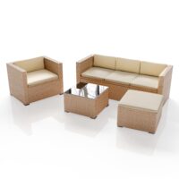 Set canapea Punta Cana din poliratan | Juskys | Crem, Nisip | L | Set de scaune pentru exterior pentru până la 4 persoane, material rezistent