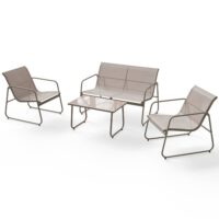 Set de mobilier de grădină Genoa, 4 piese | Juskys | Nisip | fără cotiere | grup de ședere de grădină rezistent la intemperii cu masă și bancă
