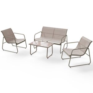 Set de mobilier de grădină Genoa, 4 piese | Juskys | Nisip | fără cotiere | grup de ședere de grădină rezistent la intemperii cu masă și bancă