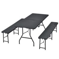 Set grădină de bere Amberg 180 cm | Juskys | Set grădină de bere pliabil, format din 3 piese, cu aspect de ratan | Bancă de bere