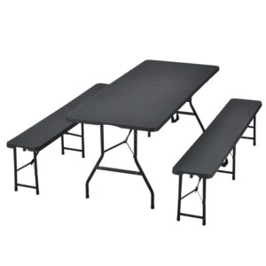 Set grădină de bere Amberg 180 cm | Juskys | Set grădină de bere pliabil, format din 3 piese, cu aspect de ratan | Bancă de bere