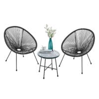 Set mobilier de balcon Ostana, 3 piese | Juskys | Gri deschis | Grup de ședere cu design retro, care economisește spațiu, cu masă și 2 fotolii