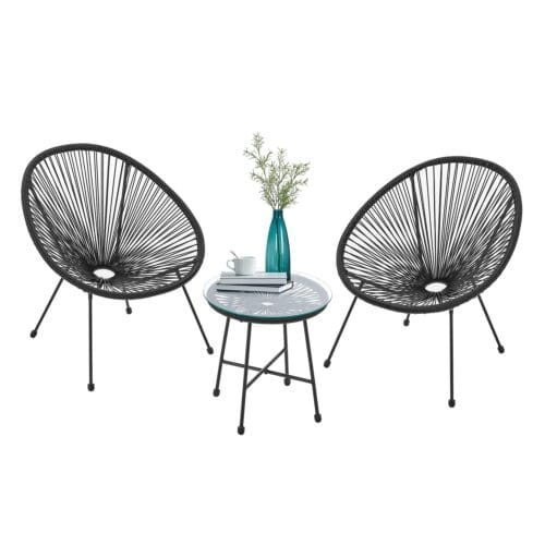 Set mobilier de balcon Ostana, 3 piese | Juskys | Gri deschis | Grup de ședere cu design retro, care economisește spațiu, cu masă și 2 fotolii