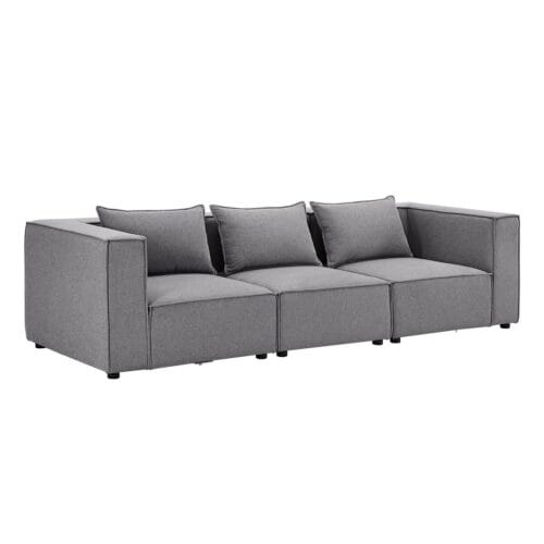 Canapea Modulară Domas M - 3 Locuri | Juskys | Gri Închis | Material Textil | Canapea Modernă cu Cotiere și Perne