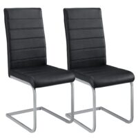 Scaun cantilever Vegas cu piele ecologică | Juskys | Negru | Set de 2 | Scaun de sufragerie modern cu cadru metalic și tapițerie din piele ecologică