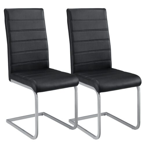 Scaun cantilever Vegas cu piele ecologică | Juskys | Negru | Set de 2 | Scaun de sufragerie modern cu cadru metalic și tapițerie din piele ecologică