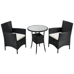 Set balcon Bayamo din poliratan | Juskys | Negru, Bej | Set de scaune pentru 2 persoane și balcoane mici