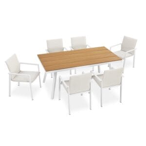 Set de mobilier de grădină premium Maui | Juskys | Mobilier de grădină de design, rezistent la intemperii, pentru 6 persoane, fabricat din aluminiu durabil