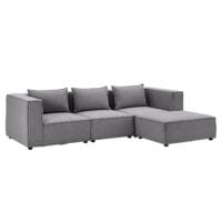 Canapea modulară Domas L - 3 locuri | Juskys | Gri închis | Material textil | Canapea modernă cu otoman, cotiere și perne
