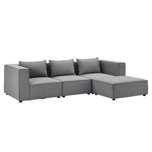 Canapea modulară Domas L - 3 locuri | Juskys | Gri închis | Material textil | Canapea modernă cu otoman, cotiere și perne