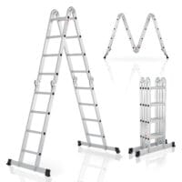 Scară multifuncțională din aluminiu | Juskys | 470 cm | Scară cu 4 secțiuni pliabile, 6 articulații și profil antiderapant