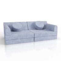 Canapea pentru copii Kayo cu husă și perne din catifea reiată | Juskys | albastru deschis | Canapea moale de joacă cu diverse opțiuni de asamblare