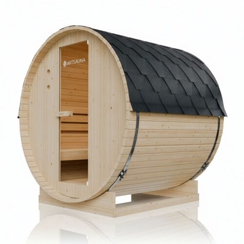 Saună butoi Spitzbergen cu încălzitor de saună | Juskys | 180 cm | Pentru 2 - 6 persoane | Ø 190 cm | Încălzitor de saună 3,6 - 8 kW