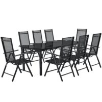 Set de mobilier de grădină Milano | Juskys | Gri închis | 9 piese | masa cu blat din sticlă securizată