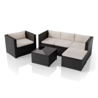 Set canapea Punta Cana din poliratan | Juskys | Negru, Crem | L | Set de scaune pentru exterior pentru până la 4 persoane, material rezistent