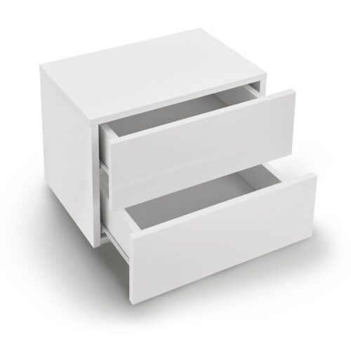 Noptieră de perete | Juskys | Albă | Noptieră din lemn cu 2 sertare și raft