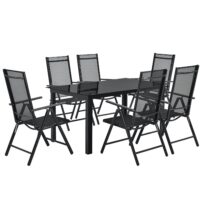 Set de mobilier de grădină Milano | Juskys | Gri închis | 7 piese | Set de grădină cu 7 piese și blat din sticlă securizată