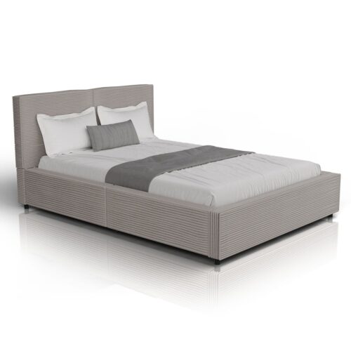 bild_1_bced57ca-20c0-4a83-9352-5807f86904d6.jpg Pat tapițat Salerno | Juskys | Gri taupe | 140x200 cm | Cadru de pat cu design din catifea reiată, durabil și ușor de curățat