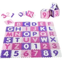 Covoraș puzzle pentru bebeluși și copii | Juskys | Roz | Covoraș de joacă puzzle pentru distracție și învățare în diverse modele