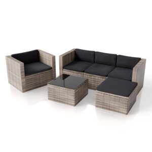 Canapea Punta Cana din poliratan | Juskys | Gri-melanj, Gri | L | Set de scaune pentru exterior pentru până la 4 persoane, material durabil