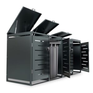Unitate de depozitare pentru containere metalice Arel | Juskys | Set de 4 | Unitate modernă de depozitare pentru grădină pentru containere de 120L sau 240L