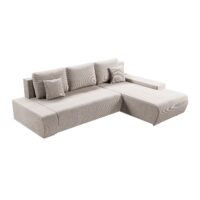 Canapea Iseo cu funcție de dormit | Juskys | Bej | Pentru dreapta | Canapea modernă și confortabilă, cu material tip catifea reiată