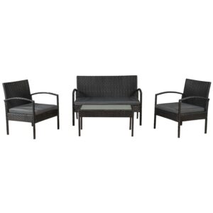 Grup de șezut din poliratan Trinidad | Juskys | Set de mobilier de grădină format din masă, bancă și 2 fotolii, inclusiv perne