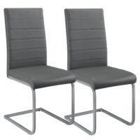 Scaun cantilever Vegas cu piele ecologică | Juskys | Gri | Set de 2 | Scaun de sufragerie modern cu cadru metalic și tapițerie din piele ecologică