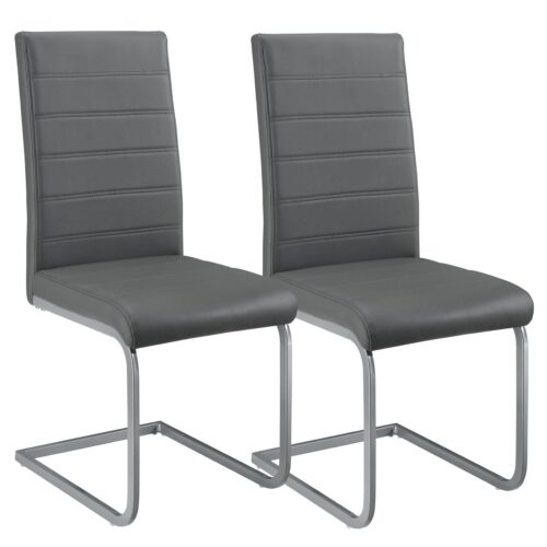 Scaun cantilever Vegas cu piele ecologică | Juskys | Gri | Set de 2 | Scaun de sufragerie modern cu cadru metalic și tapițerie din piele ecologică