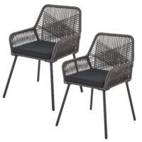 Scaune de grădină din frânghie Kastos | Juskys | Gri | Set de 2 | Scaune elegante cu răchită și perne