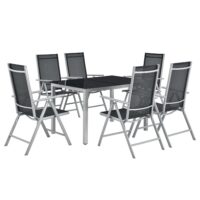 Set de mobilier de grădină Milano | Juskys | Gri argintiu | 7 piese | Set de grădină cu 7 piese și blat din sticlă securizată