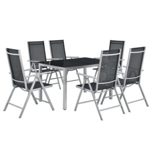 Set de mobilier de grădină Milano | Juskys | Gri argintiu | 7 piese | Set de grădină cu 7 piese și blat din sticlă securizată