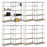 Raft de depozitare de bază, set de 2 până la 8, 180 x 90 x 40 cm | Juskys | Argintiu | 8 piese | Rafturi metalice rezistente cu rafturi | Raft rezistent