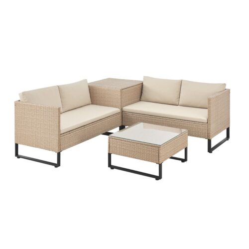 bild_1_d23d5e95-7ca1-4ce9-8aec-7222da555fa4.jpg Mobilier de grădină Santorini pentru 4 persoane | Juskys | Crem | Salon modular tapițat din poliratan, inclusiv cutie pentru perne