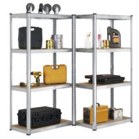 Rafturi Easy Storage, Set de 2, 160 x 80 x 40 cm | Juskys | Argintiu | 2 Rafturi Metalice Rezistente cu 8 Rafturi | Rafturi Rezistente