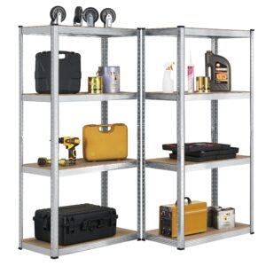 Rafturi Easy Storage, Set de 2, 160 x 80 x 40 cm | Juskys | Argintiu | 2 Rafturi Metalice Rezistente cu 8 Rafturi | Rafturi Rezistente