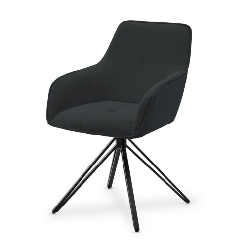 Scaun rotativ Clyde cu tapițerie din catifea reiată | Juskys | Gri închis | Scaun individual | Scaun elegant pentru living și sufragerie