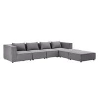Canapea Modulară Domas XXL - Set Living | Juskys | Gri Închis | Material Textil | Canapea Modernă cu 2 Otomane, Cotiere și Perne