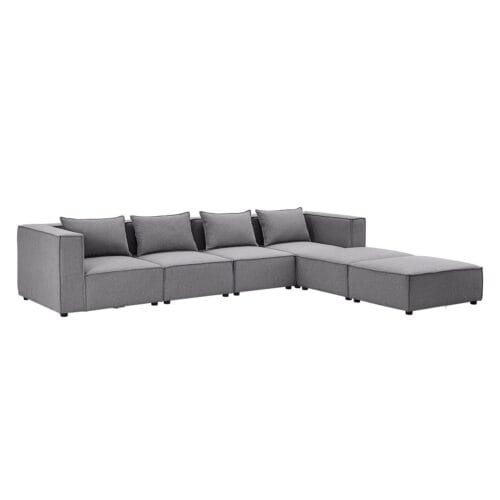 Canapea Modulară Domas XXL - Set Living | Juskys | Gri Închis | Material Textil | Canapea Modernă cu 2 Otomane, Cotiere și Perne