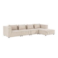 Canapea modulară Domas XL - 4 locuri | Juskys | Bej | Material textil | Canapea modernă cu otoman, cotiere și perne