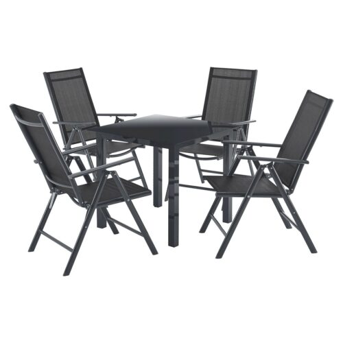 Set de mobilier de grădină Milano | Juskys | Gri închis | 5 piese | masa cu blat din sticlă securizată