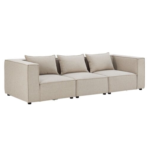 Canapea modulară Domas M - 3 locuri | Juskys | Bej | Material textil | Canapea modernă cu cotiere și perne